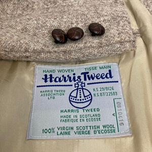 Vintage Harris Tweed Sport Coat Mens 46S Beige Wool Classic Fall Blazer Jacket